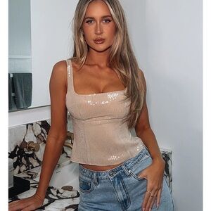 Sequin Beige Tank Top